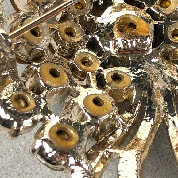 Vtg 50s Arthur Pepper Brooch Aurora Borealis Rhinestone Gold Tone Floral Spray - Picture 5 of 9